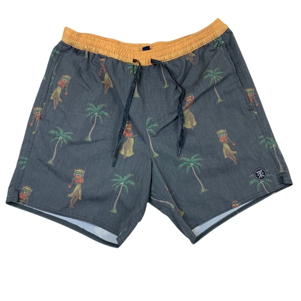 Roark Revival Boardshorts Mens M Gray Tiki Palm Tree Surf Hybrid Beach‎ Resort
